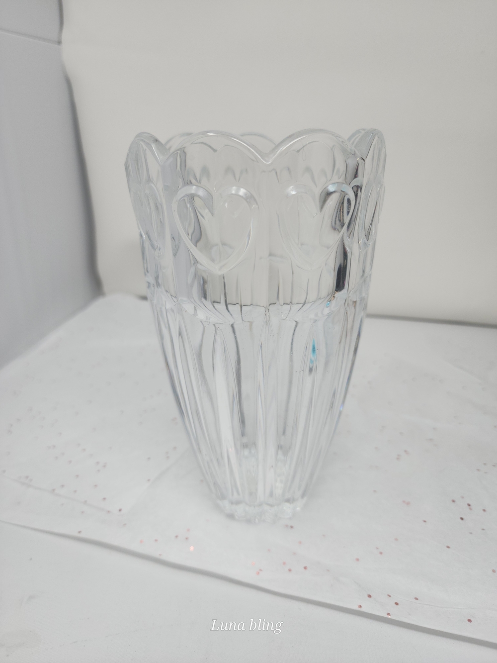 Clear Glass Heart Embossed Decorative Vase